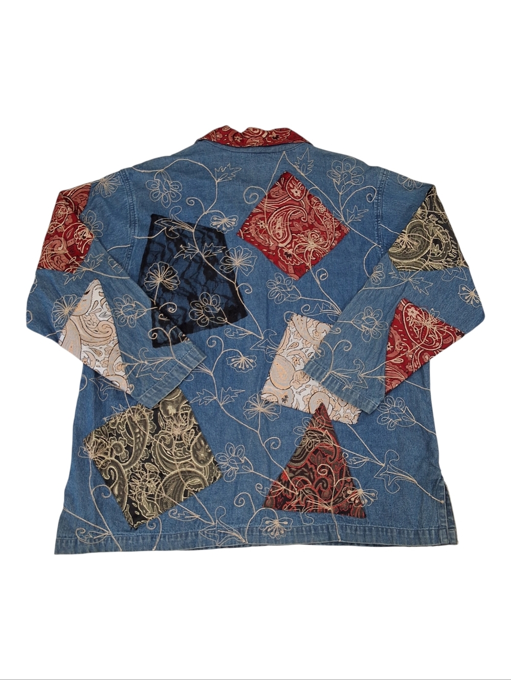 Sara Studio~Womens VTG Patchwork Embroidery Denim Jean Chore Jacket~Barn Coat~2X - Picture 5 of 10
